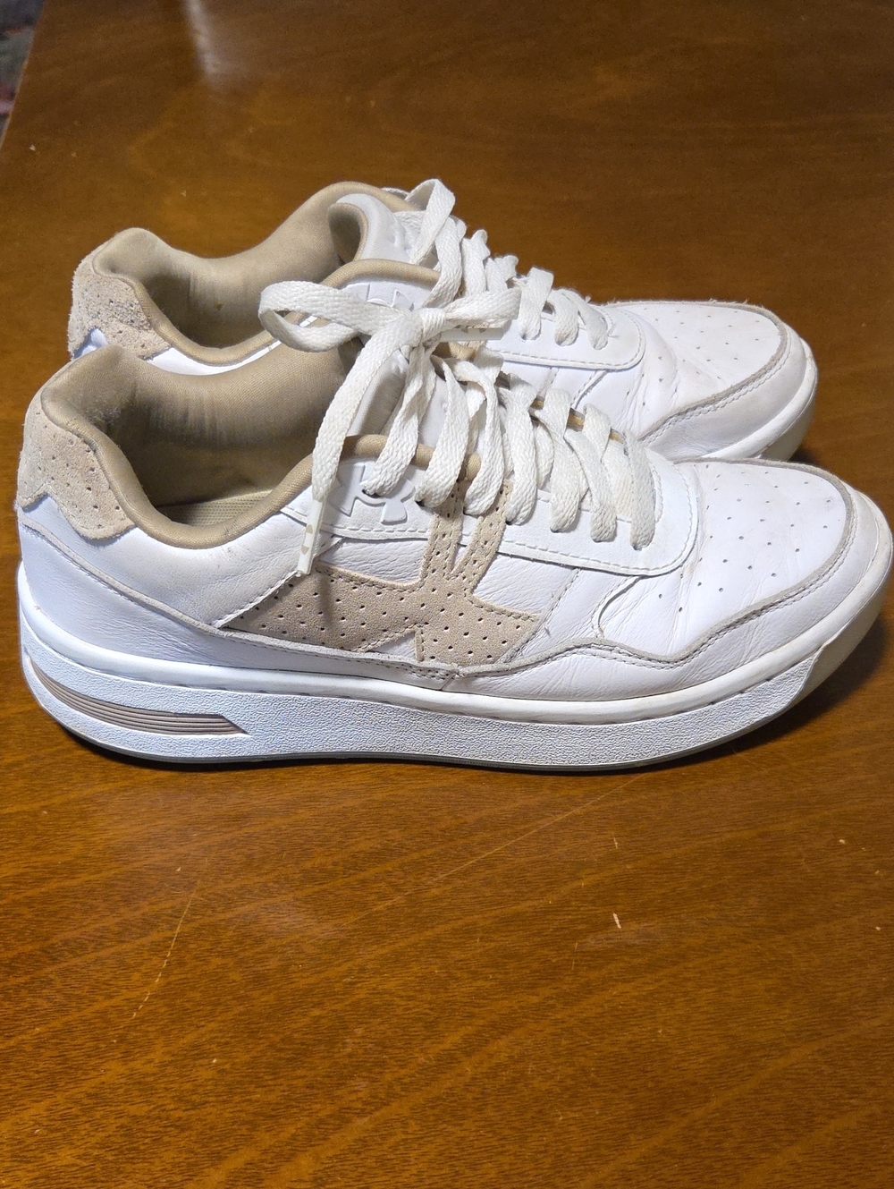 Under Armour White and Beige Women's Low-Top Sneakers Size-8